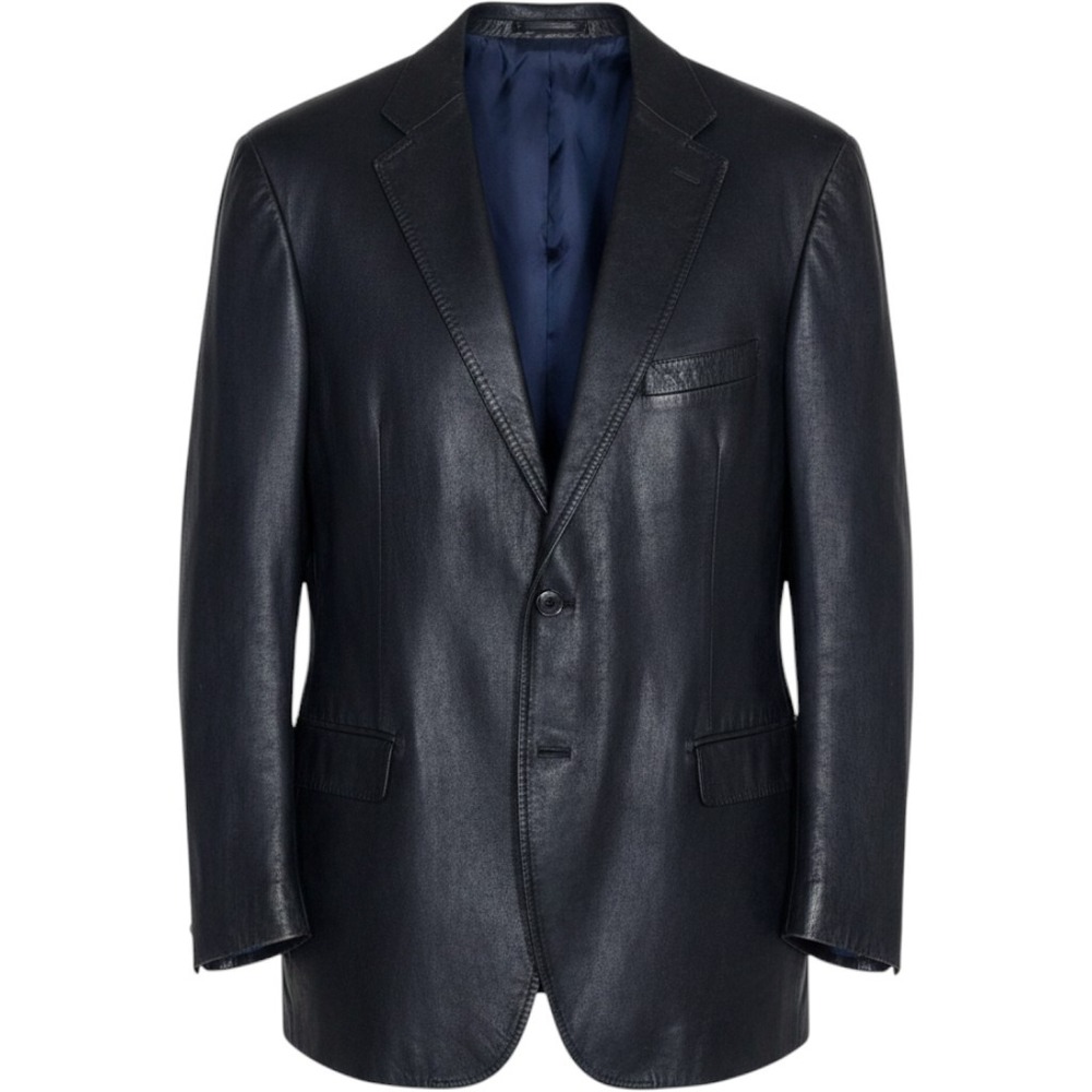 Avanti Uomo Mens Navy Blue Distressed Faux Leather Blazer Sport Coat Jacket